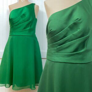 Wtoo Bridesmaid Dress Green One Shoulder Chiffon Flowy A Line Sleeveless Prom 10